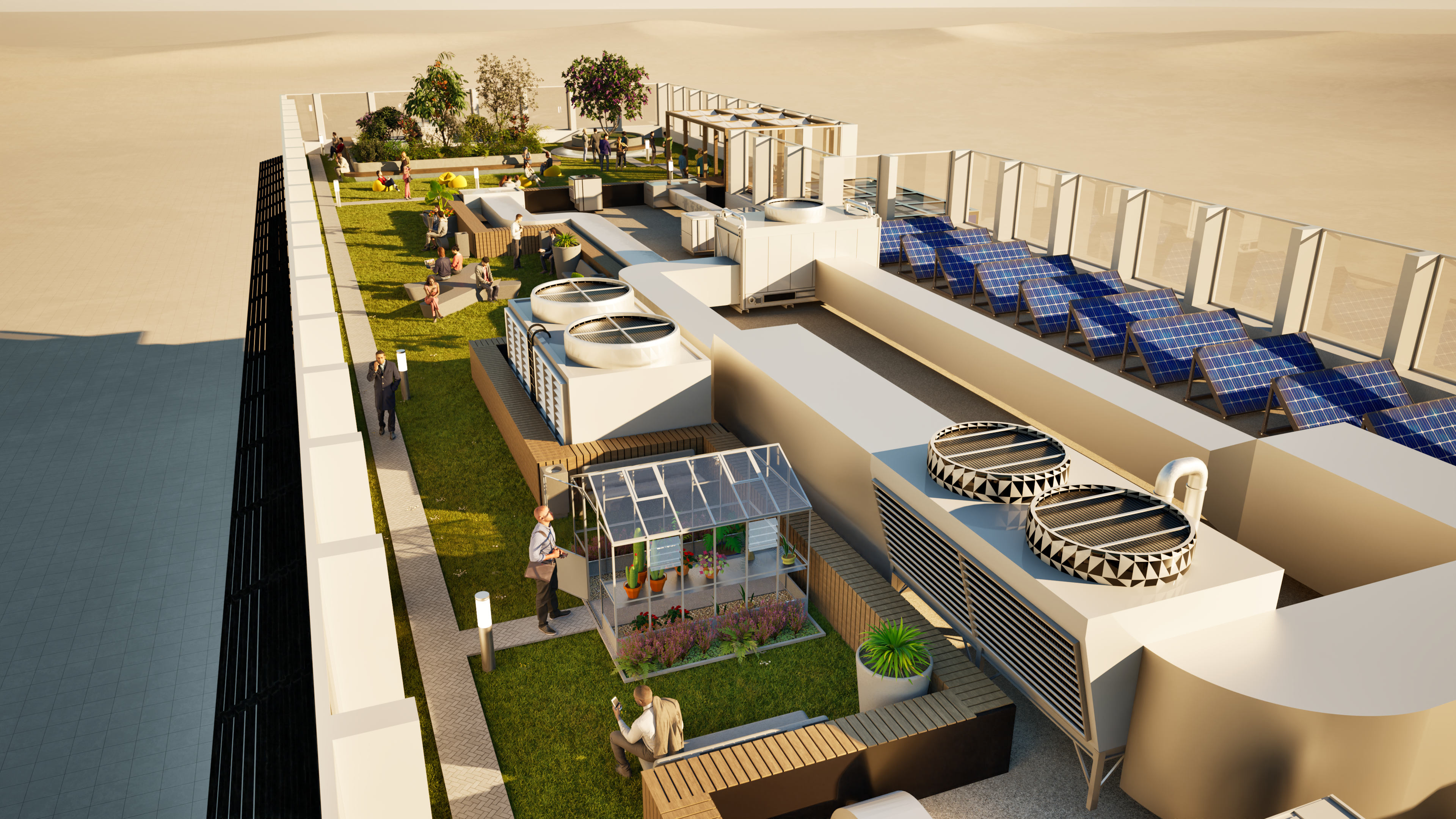 Skyroots Commercial Green Roof Architecture Render